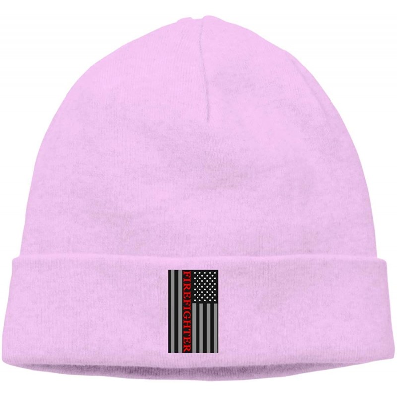 Skullies & Beanies Firefighter Red Line Flag Winter Men's Warm Skull Cap Cycling Beanie for Men & Women - Pink - C218L82SNX2 ...