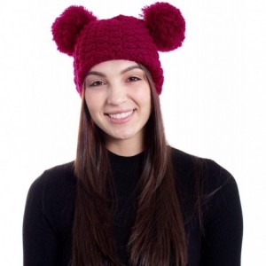 Skullies & Beanies Women's Winter Chunky Knit Double Pom Pom Beanie Hat - Burgundy - C718KO4M6S3 $13.97