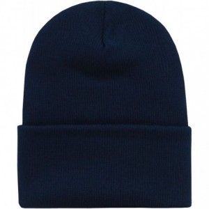 Skullies & Beanies Long Cuffed Blank - Navy Blue - CX128RJVRGN $8.29