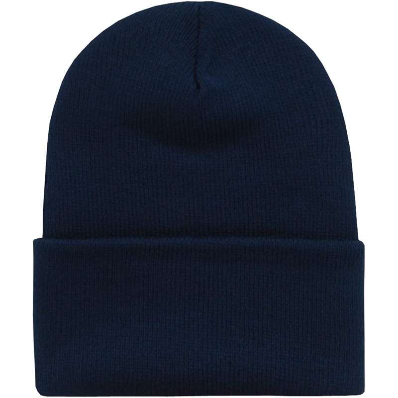 Skullies & Beanies Long Cuffed Blank - Navy Blue - CX128RJVRGN $8.29