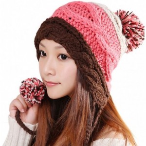 Skullies & Beanies Pom Pom Beanie Hat Ear Flap Winter Knit Hat - Watermelon Red - CU12NESBHKC $39.46