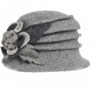 Bucket Hats Women's Wool Dress Church Cloche Hat Bucket Winter Floral Hat - Light Grey - CY12LZUGGTT $30.08