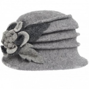 Bucket Hats Women's Wool Dress Church Cloche Hat Bucket Winter Floral Hat - Light Grey - CY12LZUGGTT $16.41