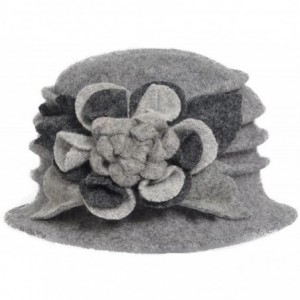 Bucket Hats Women's Wool Dress Church Cloche Hat Bucket Winter Floral Hat - Light Grey - CY12LZUGGTT $16.41