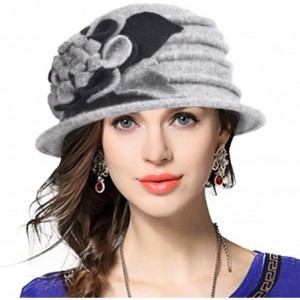 Bucket Hats Women's Wool Dress Church Cloche Hat Bucket Winter Floral Hat - Light Grey - CY12LZUGGTT $16.41