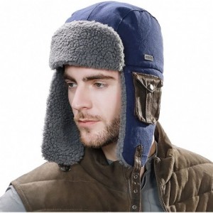 Skullies & Beanies Cotton Trapper Hat Faux Fur Earflaps Hunting Hat Warm Pillow Lining Unisex - 89096-navy2 - CS18A6T9GKZ $21.02