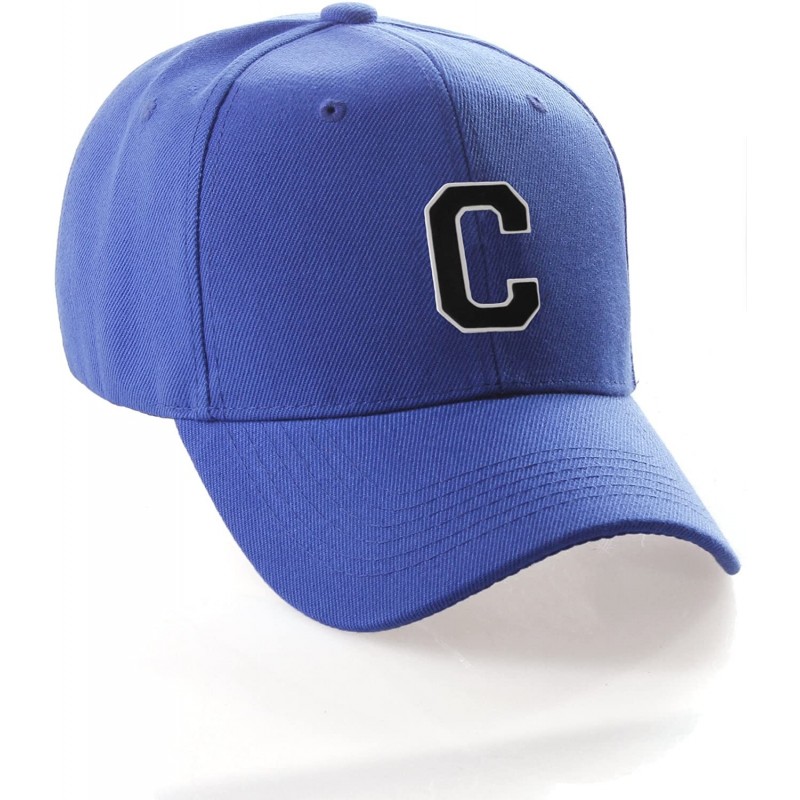 Baseball Caps Classic Baseball Hat Custom A to Z Initial Team Letter- Blue Cap White Black - Letter C - C418IDT4YQA $11.41