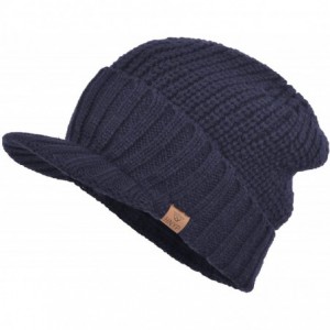 Skullies & Beanies Men's Stylish Knit Visor Brim Beanie Hats Fleece Lined Skull Ski Caps - Blue - CC11VEKC7QR $19.31