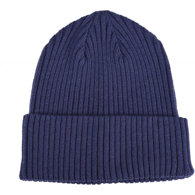 Skullies & Beanies Merino Wool Cuff Beanie Hat Ribbed Knit for Men Women Cap Plain Cuff Beanie Watch Cap - Blueberry - C718EQ...