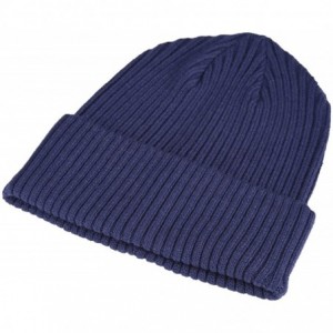 Skullies & Beanies Merino Wool Cuff Beanie Hat Ribbed Knit for Men Women Cap Plain Cuff Beanie Watch Cap - Blueberry - C718EQ...