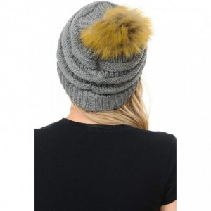 Skullies & Beanies Soft Warm Cable Knit Faux Fur Pom Pom Winter Skull Cap - Light Melange Grey - CG18Y05OGD9 $11.95