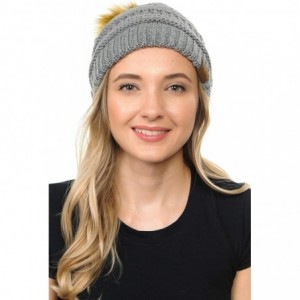 Skullies & Beanies Soft Warm Cable Knit Faux Fur Pom Pom Winter Skull Cap - Light Melange Grey - CG18Y05OGD9 $11.95