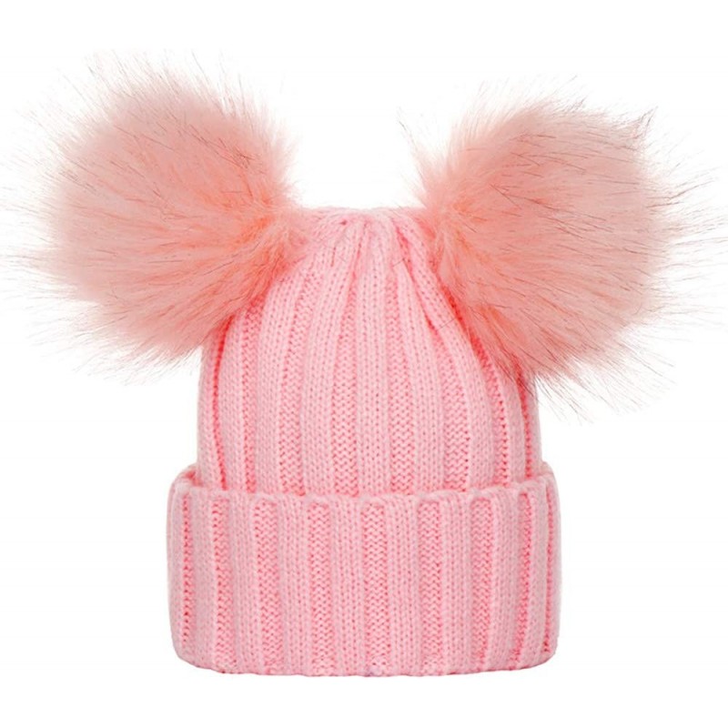 Skullies & Beanies Look! Casual Knit Hat Beanie Hairball Baby Boys Girls Winter Solid Color Warm Cap - Pink - CV18KA3M46R $11.24