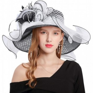 Sun Hats Women Kentucky Derby Church Hat Organza Flower Wide Brim Fascinator Hats for Wedding Tea Party- Dual-use - C1194TO29...