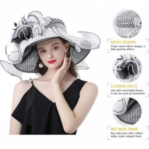 Sun Hats Women Kentucky Derby Church Hat Organza Flower Wide Brim Fascinator Hats for Wedding Tea Party- Dual-use - C1194TO29...