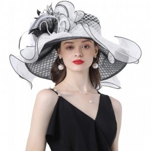 Sun Hats Women Kentucky Derby Church Hat Organza Flower Wide Brim Fascinator Hats for Wedding Tea Party- Dual-use - C1194TO29...