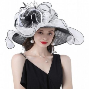 Sun Hats Women Kentucky Derby Church Hat Organza Flower Wide Brim Fascinator Hats for Wedding Tea Party- Dual-use - C1194TO29...