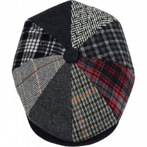 Newsboy Caps Men's Wool Herringbone Newsboy Cap Driving Cabbie Tweed Applejack Golf Hat - Patchwork Black - CD192WU4R8T $18.31