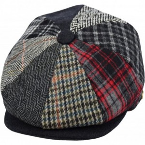 Newsboy Caps Men's Wool Herringbone Newsboy Cap Driving Cabbie Tweed Applejack Golf Hat - Patchwork Black - CD192WU4R8T $18.31