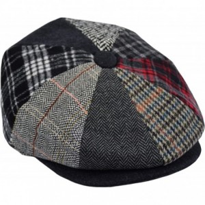 Newsboy Caps Men's Wool Herringbone Newsboy Cap Driving Cabbie Tweed Applejack Golf Hat - Patchwork Black - CD192WU4R8T $18.31