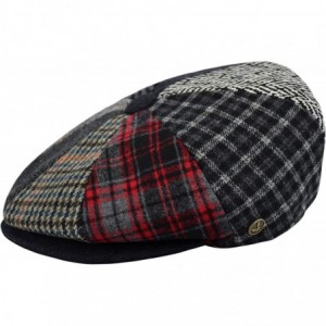 Newsboy Caps Men's Wool Herringbone Newsboy Cap Driving Cabbie Tweed Applejack Golf Hat - Patchwork Black - CD192WU4R8T $18.31