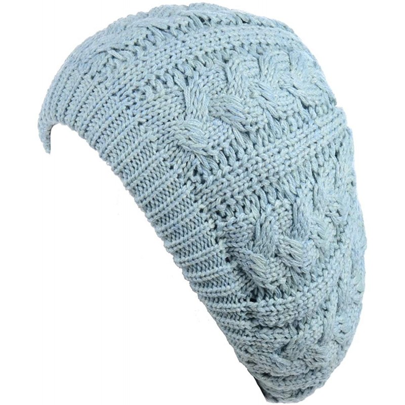 Berets Womens Winter Cozy Cable Fleece Lined Knit Beret Beanie Hat (Set Available) - Pastel Blue Cable - CR18K70D8DW $21.55