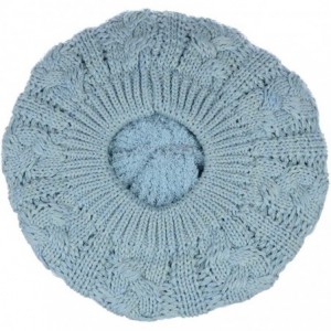 Berets Womens Winter Cozy Cable Fleece Lined Knit Beret Beanie Hat (Set Available) - Pastel Blue Cable - CR18K70D8DW $34.12