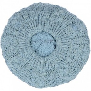 Berets Womens Winter Cozy Cable Fleece Lined Knit Beret Beanie Hat (Set Available) - Pastel Blue Cable - CR18K70D8DW $21.55