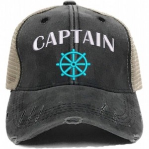 Baseball Caps Custom Hat Captain First Mate Trucker Hat Distressed Trucker Embroidered Baseball Cap - Captain Only - Turquois...