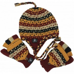 Skullies & Beanies Nepal Hand Knit Ear Flaps Beanie Ski Wool Hat & Glove Mitten Set - Earth 5 - C412O2WQAKQ $32.36