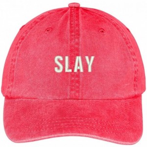 Baseball Caps Slay Embroidered Cotton Adjustable Washed Cap - Red - CR12N4YVDPP $18.05