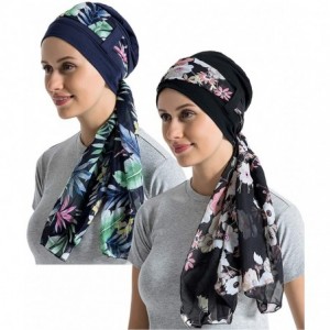 Skullies & Beanies Bamboo Cotton Liner Chemo Headwear for Womenwith Silky Scarfs for Cancer Hair Loss Sleep Caps Beanie - C31...