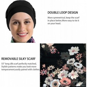 Skullies & Beanies Bamboo Cotton Liner Chemo Headwear for Womenwith Silky Scarfs for Cancer Hair Loss Sleep Caps Beanie - C31...