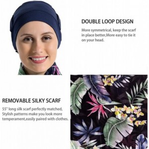 Skullies & Beanies Bamboo Cotton Liner Chemo Headwear for Womenwith Silky Scarfs for Cancer Hair Loss Sleep Caps Beanie - C31...