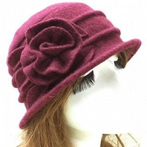 Fedoras Women's Floral Trimmed Wool Blend Cloche Winter Hat - Model a - Wine Red - CQ188T0YI8N $16.74