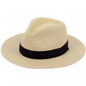 Sun Hats Panama Straw Hats-Womens Sun Hat Summer Wide Brim Floppy Fedora Beach Cap UPF50+ - A02-straw Yellow - CX1802G596D $3...