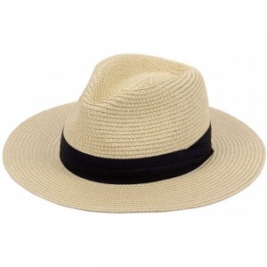 Sun Hats Panama Straw Hats-Womens Sun Hat Summer Wide Brim Floppy Fedora Beach Cap UPF50+ - A02-straw Yellow - CX1802G596D $1...