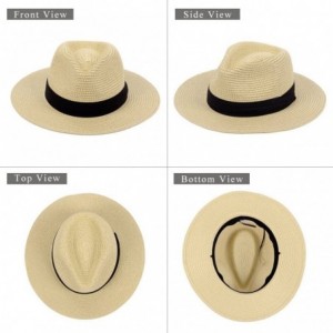 Sun Hats Panama Straw Hats-Womens Sun Hat Summer Wide Brim Floppy Fedora Beach Cap UPF50+ - A02-straw Yellow - CX1802G596D $1...