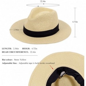 Sun Hats Panama Straw Hats-Womens Sun Hat Summer Wide Brim Floppy Fedora Beach Cap UPF50+ - A02-straw Yellow - CX1802G596D $1...