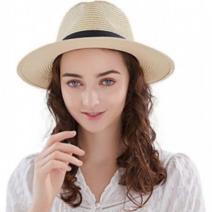 Sun Hats Panama Straw Hats-Womens Sun Hat Summer Wide Brim Floppy Fedora Beach Cap UPF50+ - A02-straw Yellow - CX1802G596D $1...