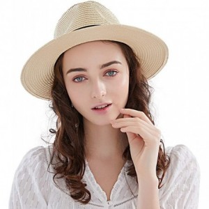 Sun Hats Panama Straw Hats-Womens Sun Hat Summer Wide Brim Floppy Fedora Beach Cap UPF50+ - A02-straw Yellow - CX1802G596D $1...