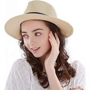 Sun Hats Panama Straw Hats-Womens Sun Hat Summer Wide Brim Floppy Fedora Beach Cap UPF50+ - A02-straw Yellow - CX1802G596D $1...