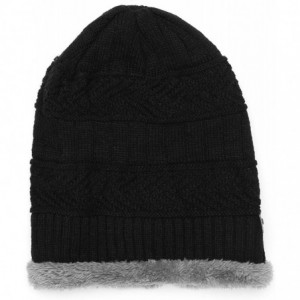 Skullies & Beanies Winter Beanie Hat Warm Knit Hat Thick Fleece Lined Winter Hat for Men Women Knit Skull Cap - Black - C118A...