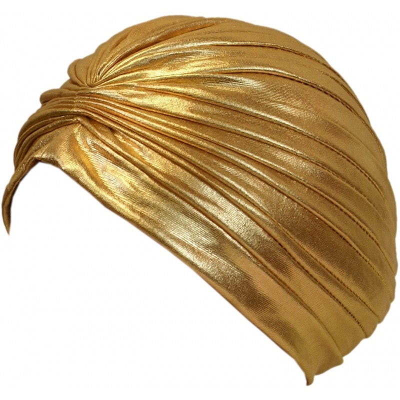 Headbands Beautiful Metallic Turban-style Head Wrap - Solid Gold - CI17YLMG3OR $11.07