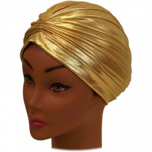 Headbands Beautiful Metallic Turban-style Head Wrap - Solid Gold - CI17YLMG3OR $11.07