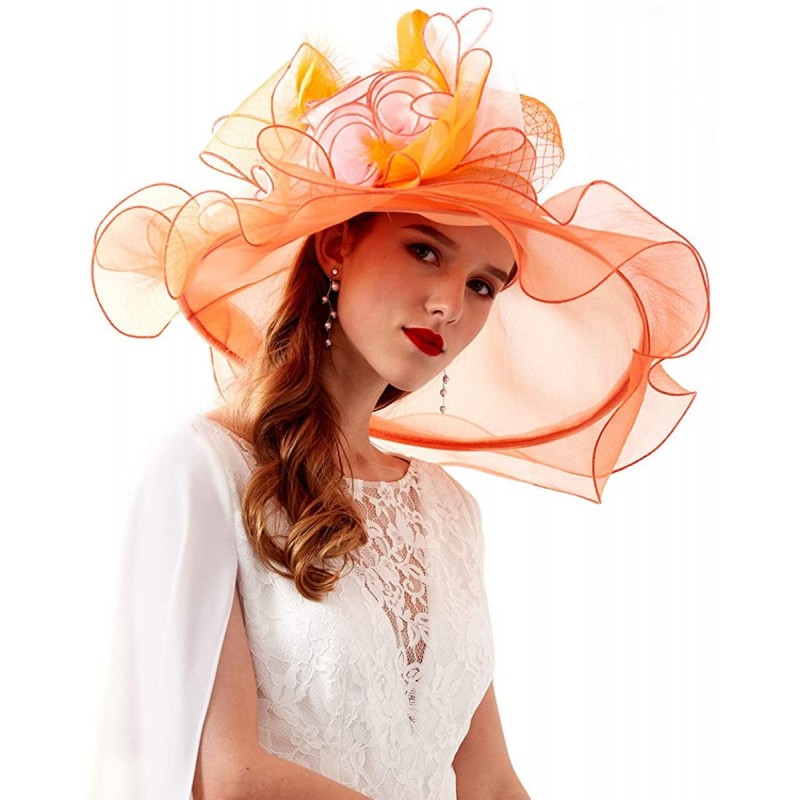 Sun Hats Women's Organza Kentucky Derby Tea Party Hat - Design 5 - Orange - CU18T5GY992 $9.42