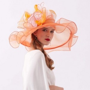 Sun Hats Women's Organza Kentucky Derby Tea Party Hat - Design 5 - Orange - CU18T5GY992 $9.42