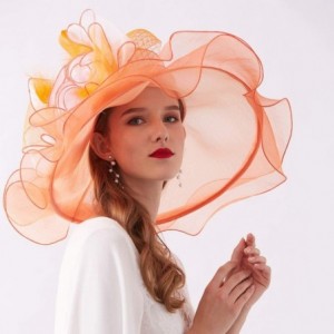 Sun Hats Women's Organza Kentucky Derby Tea Party Hat - Design 5 - Orange - CU18T5GY992 $9.42