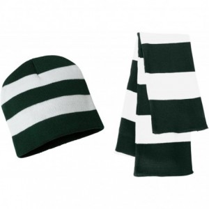 Skullies & Beanies Knit Collegiate Rugby Stripe Winter Scarf & Beanie Hat Set - Forest/White - C6119VEI1DL $14.27