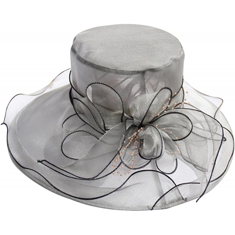 Sun Hats Women Kentucky Derby Church Cap Wide Brim Summer Sun Hat for Party Wedding - Light Grey - CG18DOQELUO $11.39